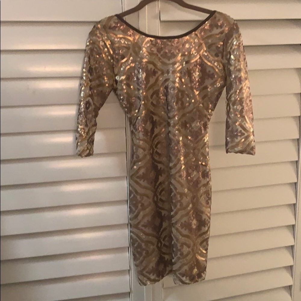 Sequined gold party dress